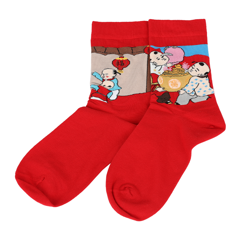 批發(fā)或訂制優(yōu)質(zhì)全棉中國(guó)風(fēng)中國(guó)新年時(shí)尚女士統(tǒng)襪節(jié)日襪生肖襪禮盒包裝