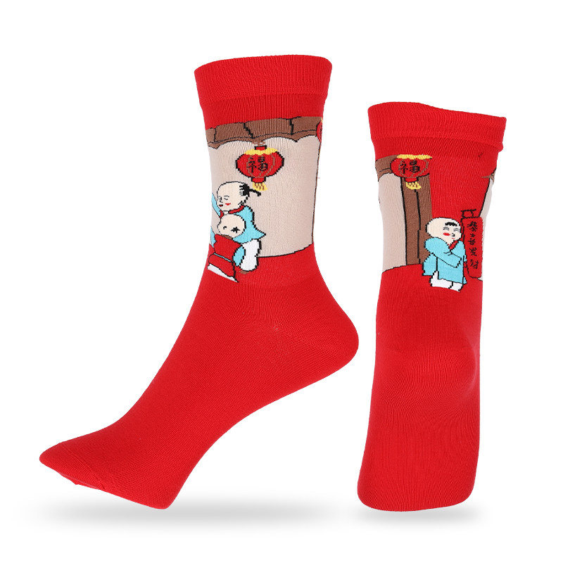 批發(fā)或訂制優(yōu)質(zhì)全棉中國(guó)風(fēng)中國(guó)新年時(shí)尚女士統(tǒng)襪節(jié)日襪生肖襪禮盒包裝