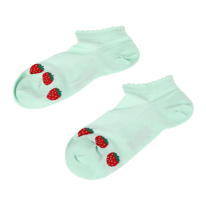 桑蠶絲的天然保濕與長絨棉的柔糯膚感舒適親膚女士網(wǎng)眼草莓提花花型Y跟短襪船襪運動襪