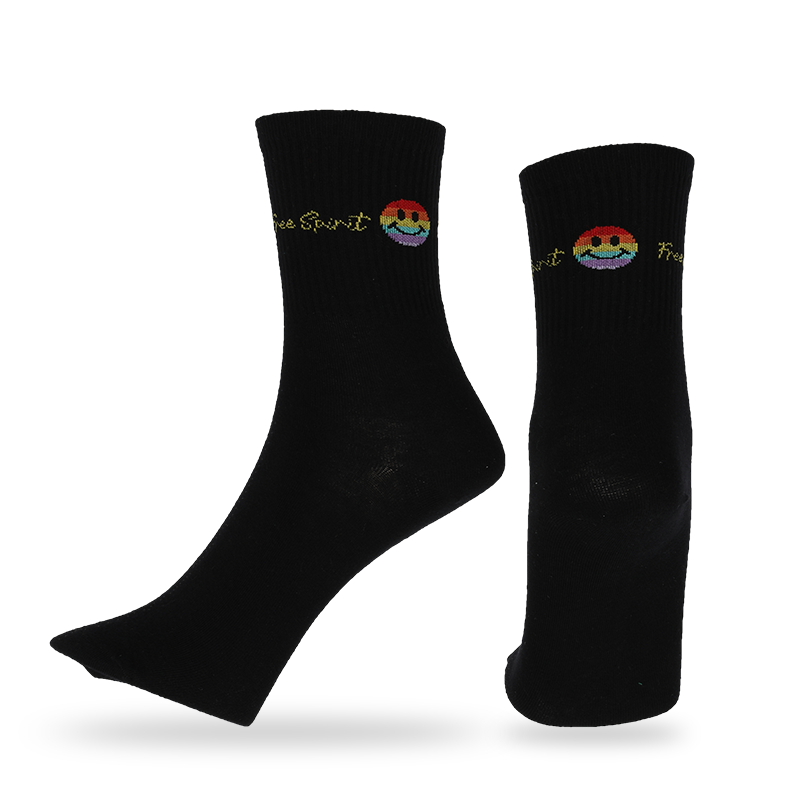 200針一體機(jī)生產(chǎn)高端全棉條紋的男士流行帶微笑符半統(tǒng)襪運(yùn)動(dòng)襪