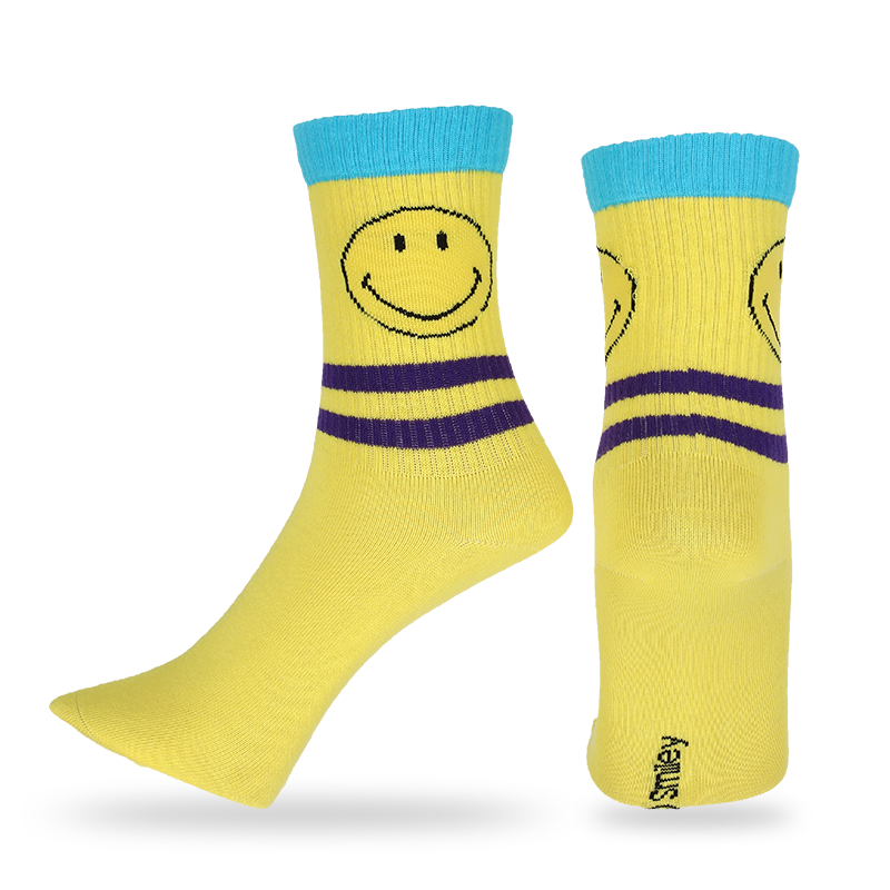 批發(fā)或訂制200針一體機(jī)生產(chǎn)高端全棉微笑符提花男士休閑保護(hù)小腿緊口半統(tǒng)襪