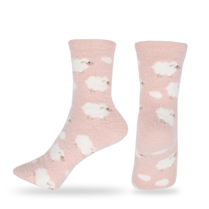 批發(fā)或訂制200針一體機(jī)生產(chǎn)舒適手縫超柔軟防貂毛冬季保暖襪地板襪家居襪